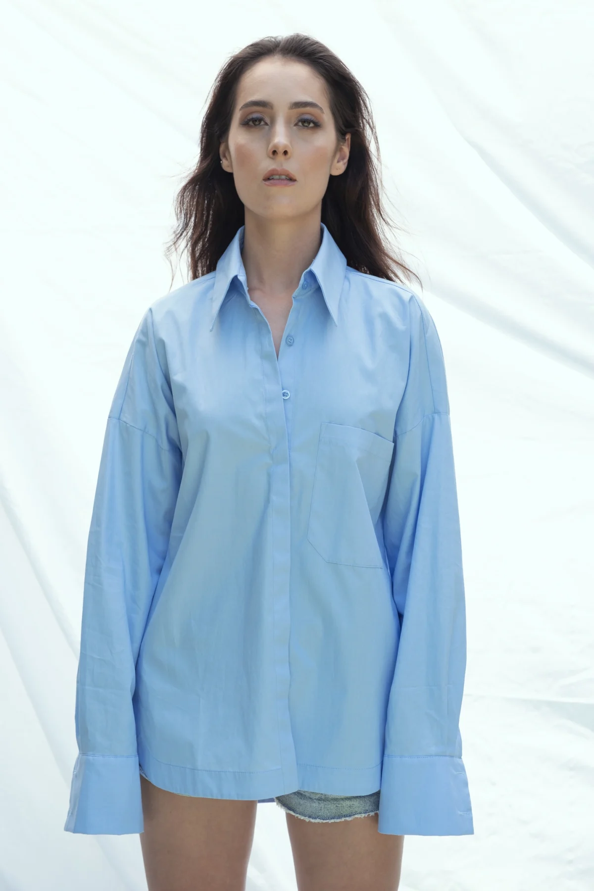 Oversize Boyfriend Mavi Gömlek - BE OZ - Görsel 3
