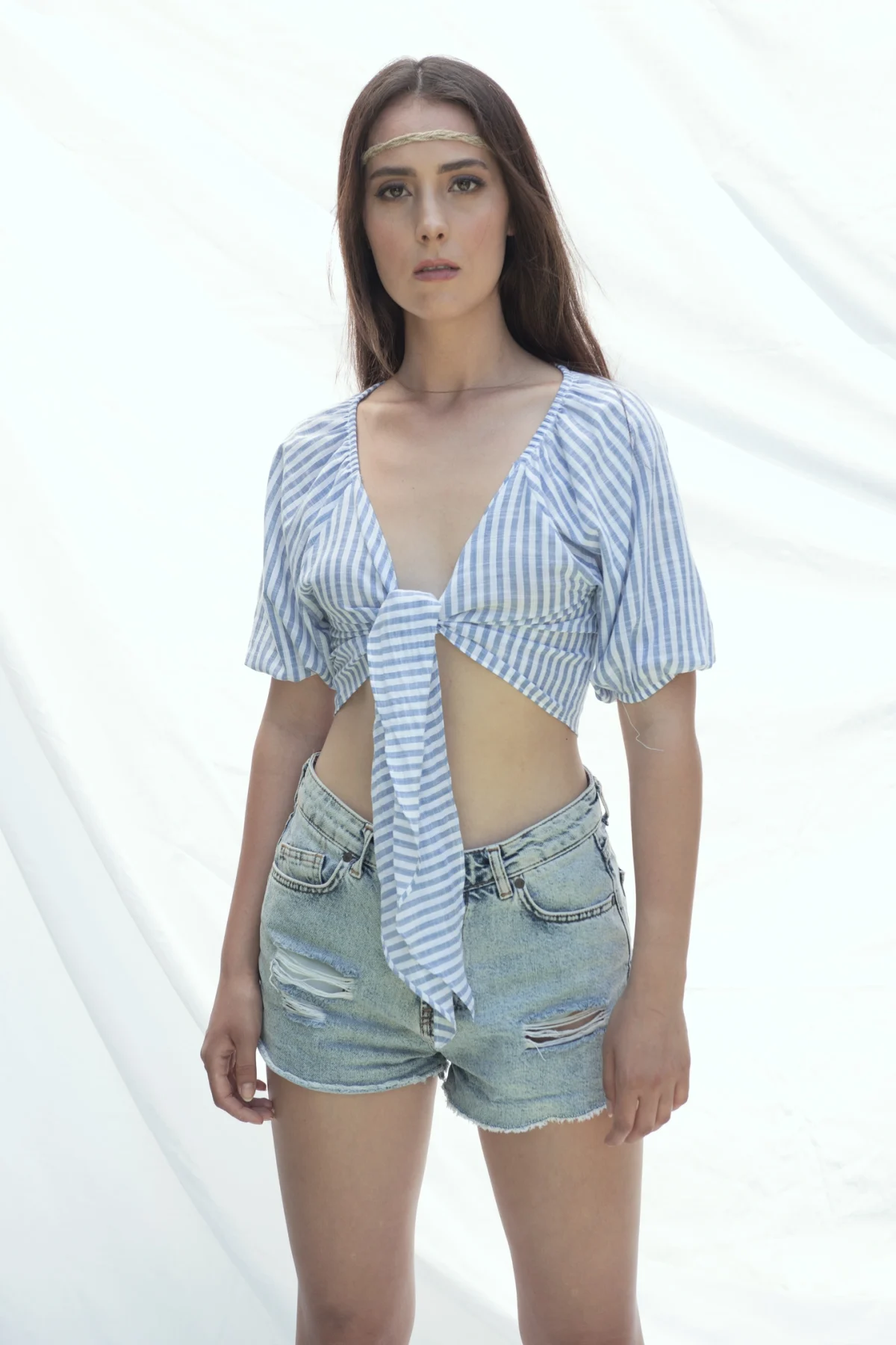 Mavi Çizgili Keten Takım - BE OZ - Görsel 6