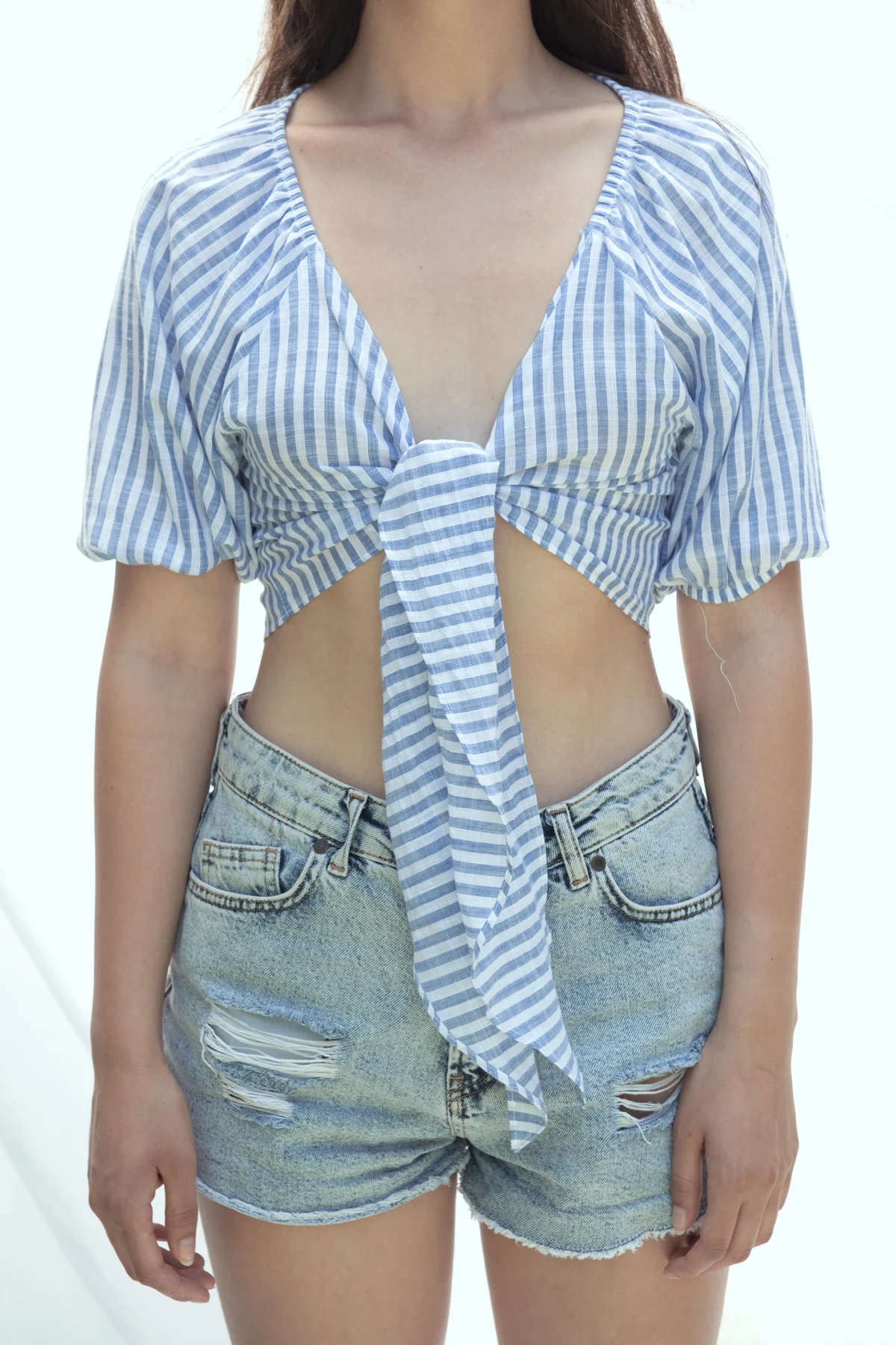 Mavi Çizgili Keten Takım - BE OZ - Görsel 3