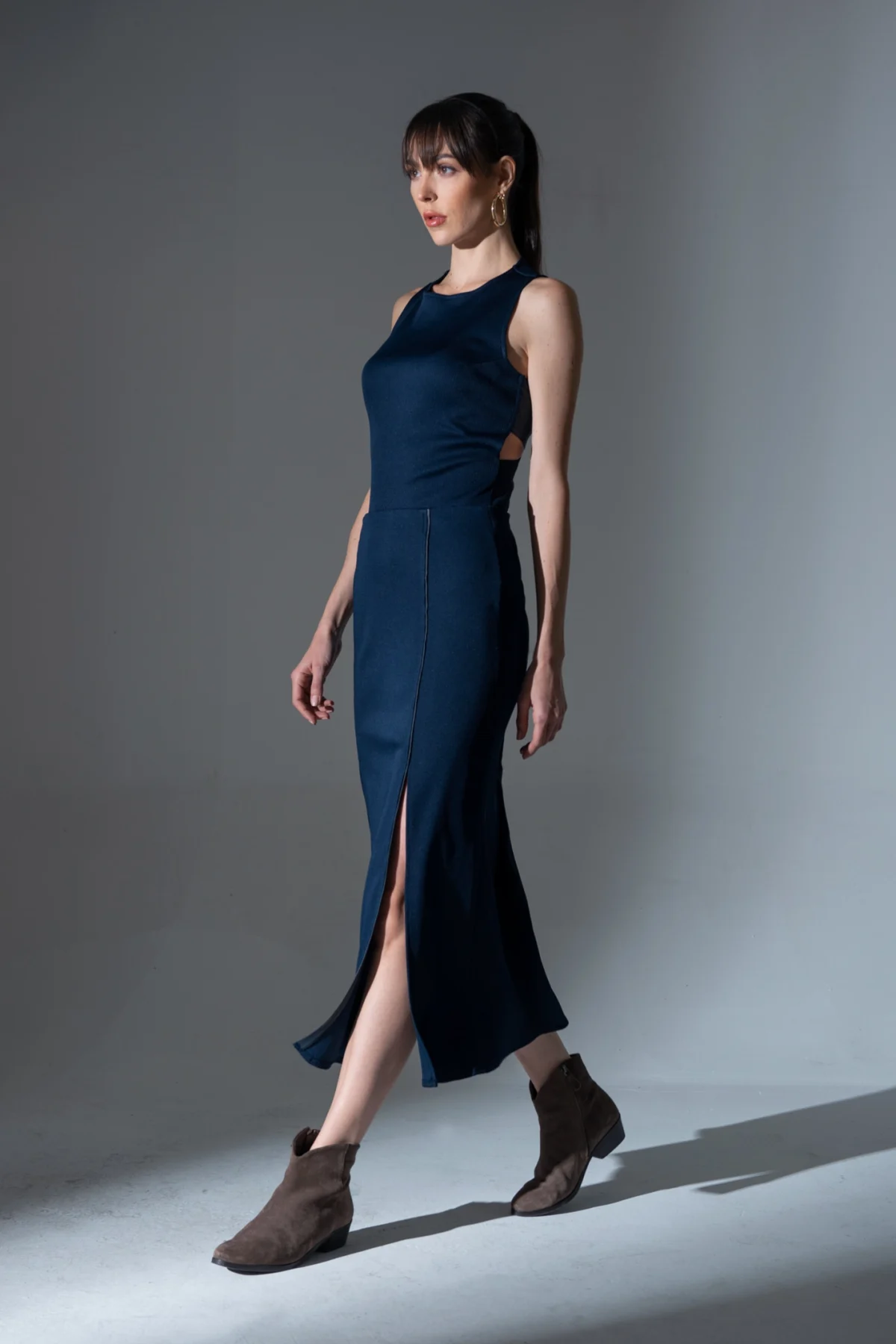 Sırtı Deri Detaylı Lacivert Bluz - BE OZ - Görsel 3