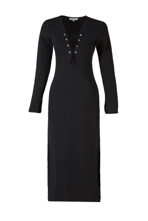 Kuşgözlü Düz Siyah Elbise - BE OZ