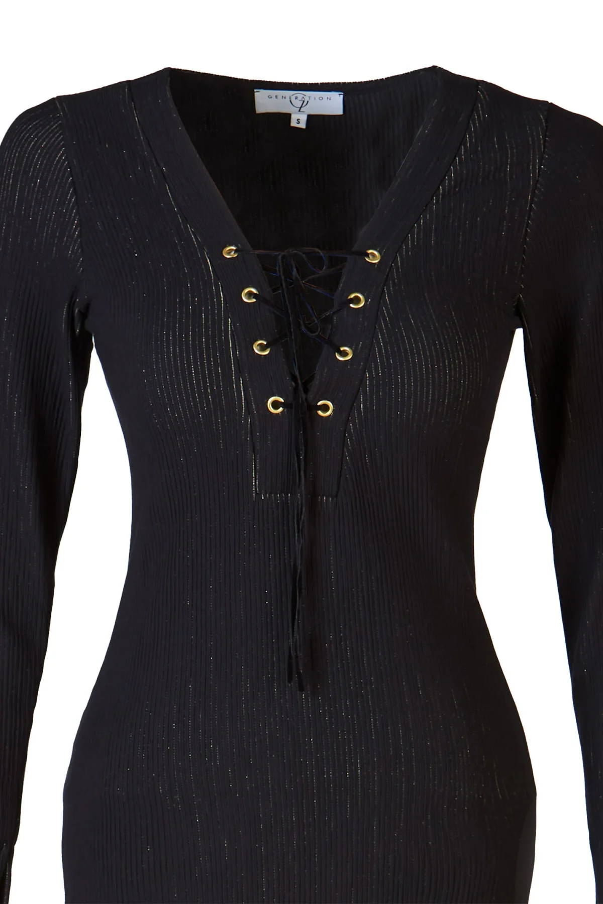 Kuşgözlü Gold Çizgili Siyah Elbise - BE OZ - Görsel 8