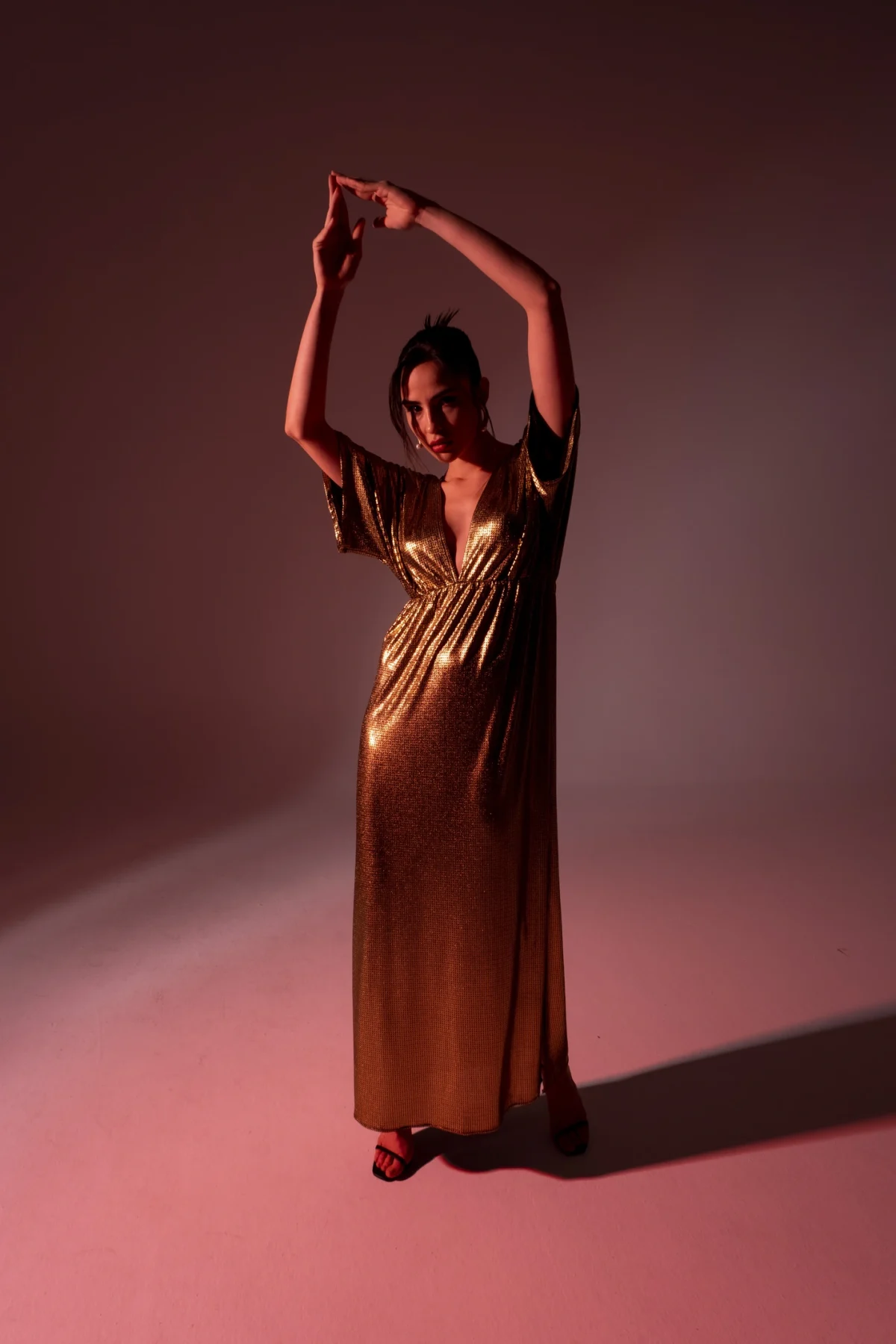 Yarasa Kol Gold Elbise - BE OZ - Görsel 4