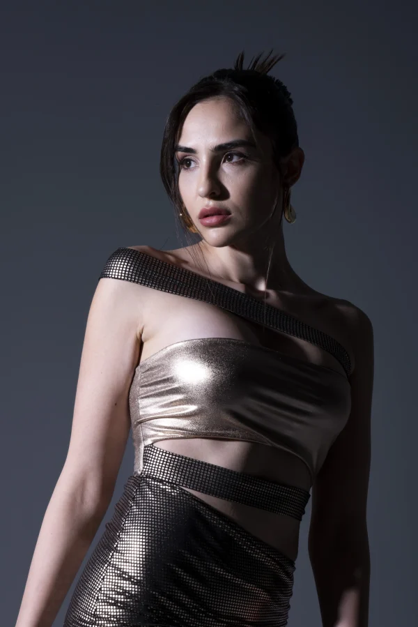 Ceylo Cut Out Gold Elbise - BE OZ