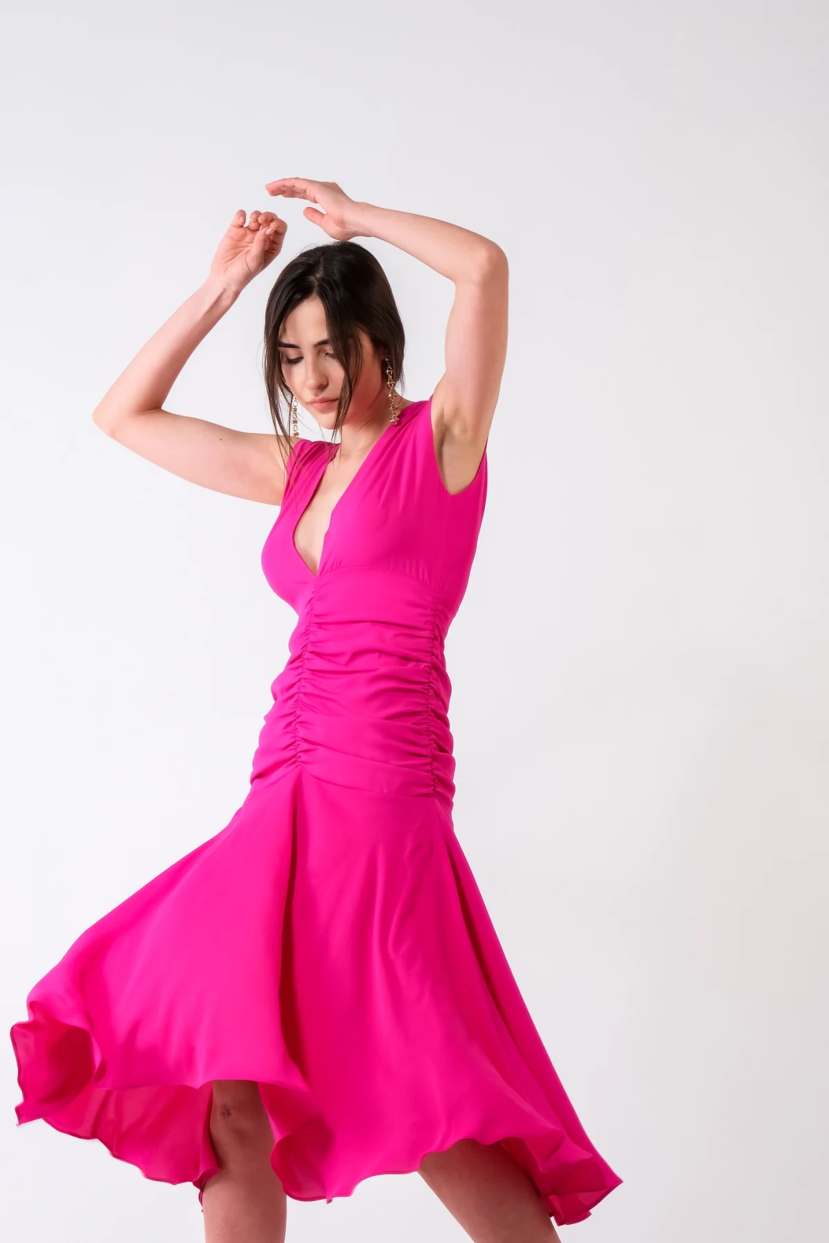 Monroe Drapeli Siyah Midi Elbise - BE OZ - Görsel 7