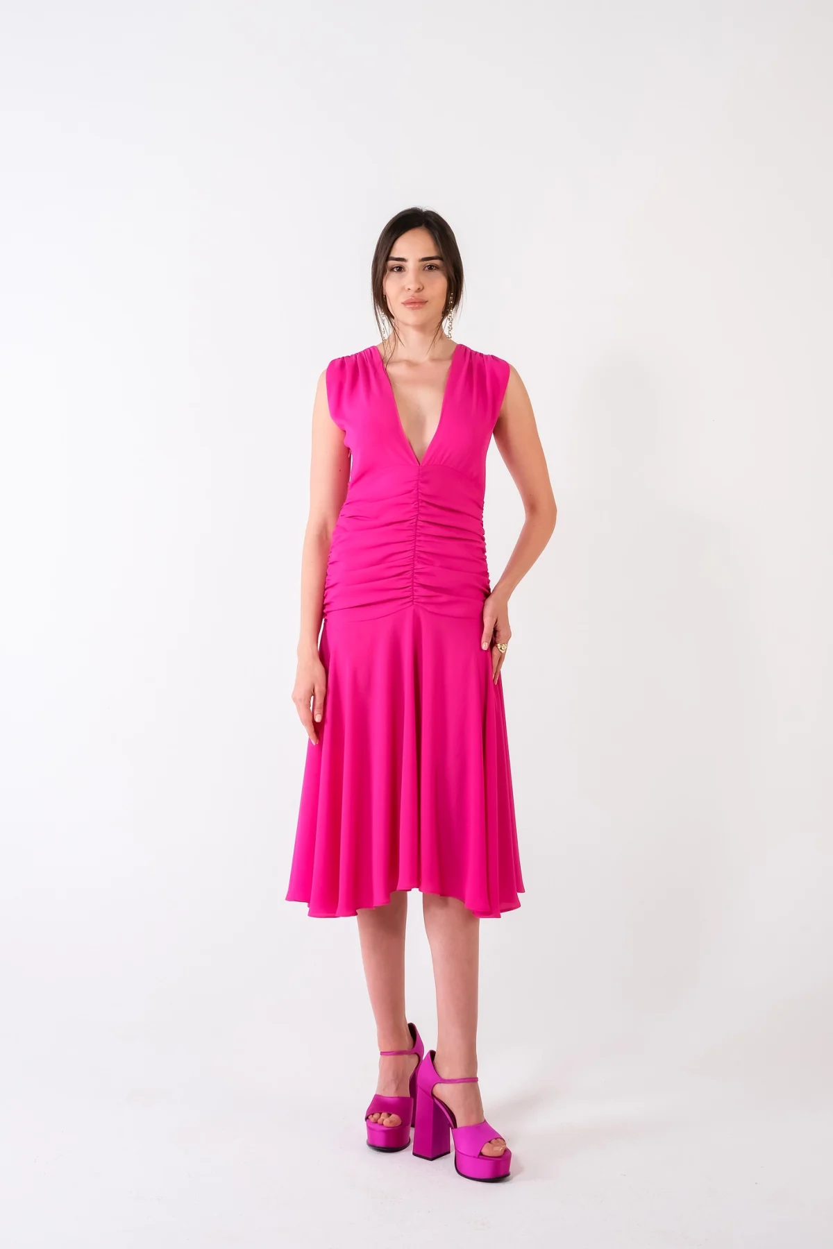 Monroe Drapeli Siyah Midi Elbise - BE OZ - Görsel 5