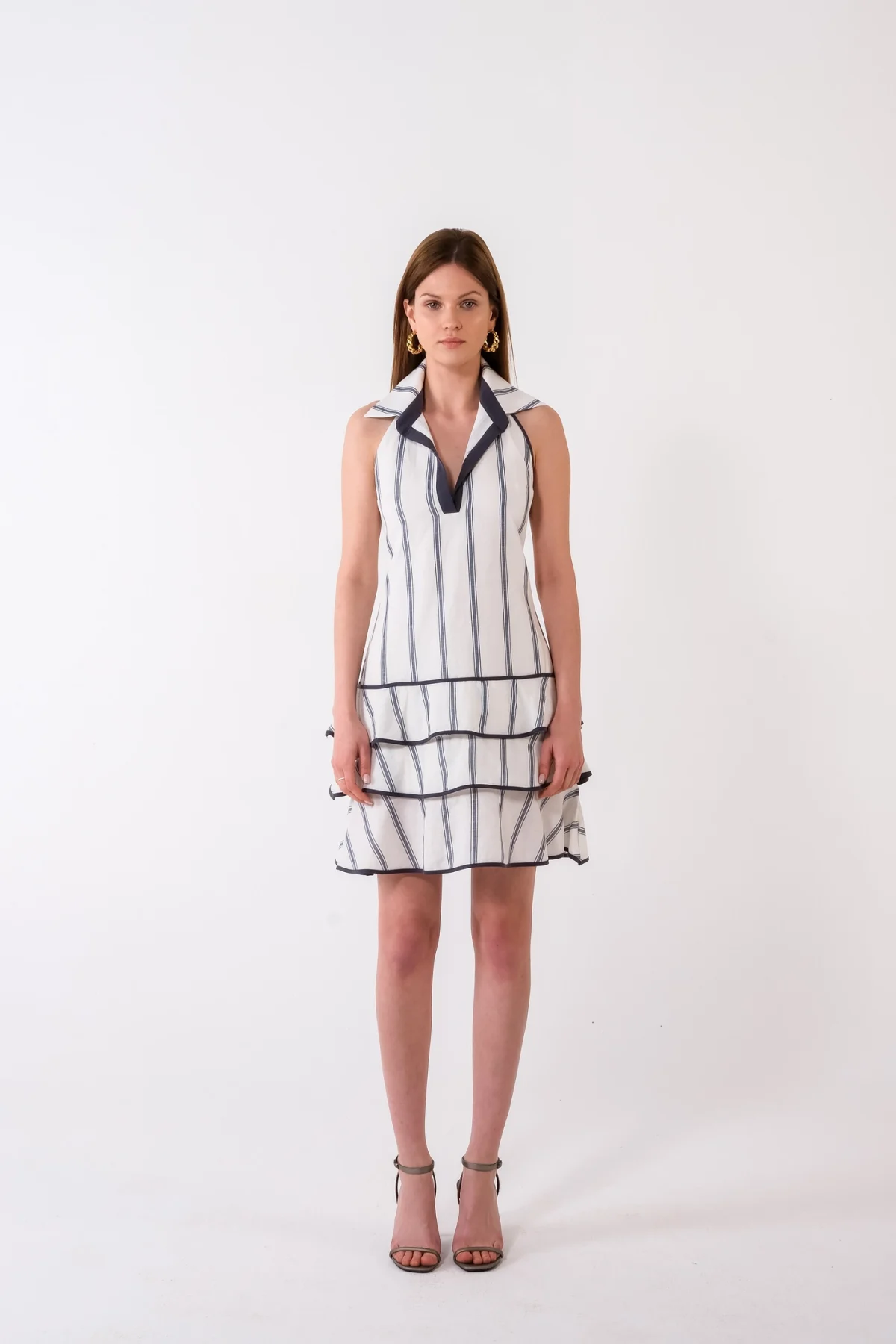 Marine Çizgili Gömlek Yaka Elbise - BE OZ - Görsel 3