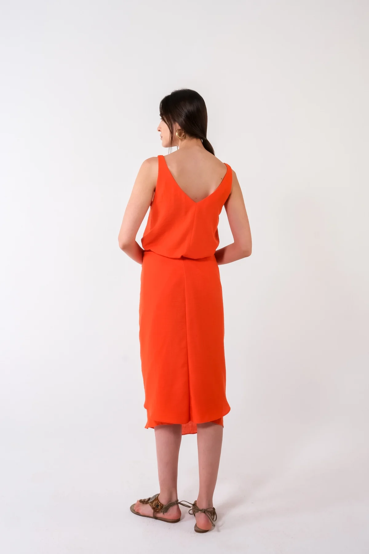 Önden Bağlamalı Turuncu Elbise - BE OZ - Görsel 3