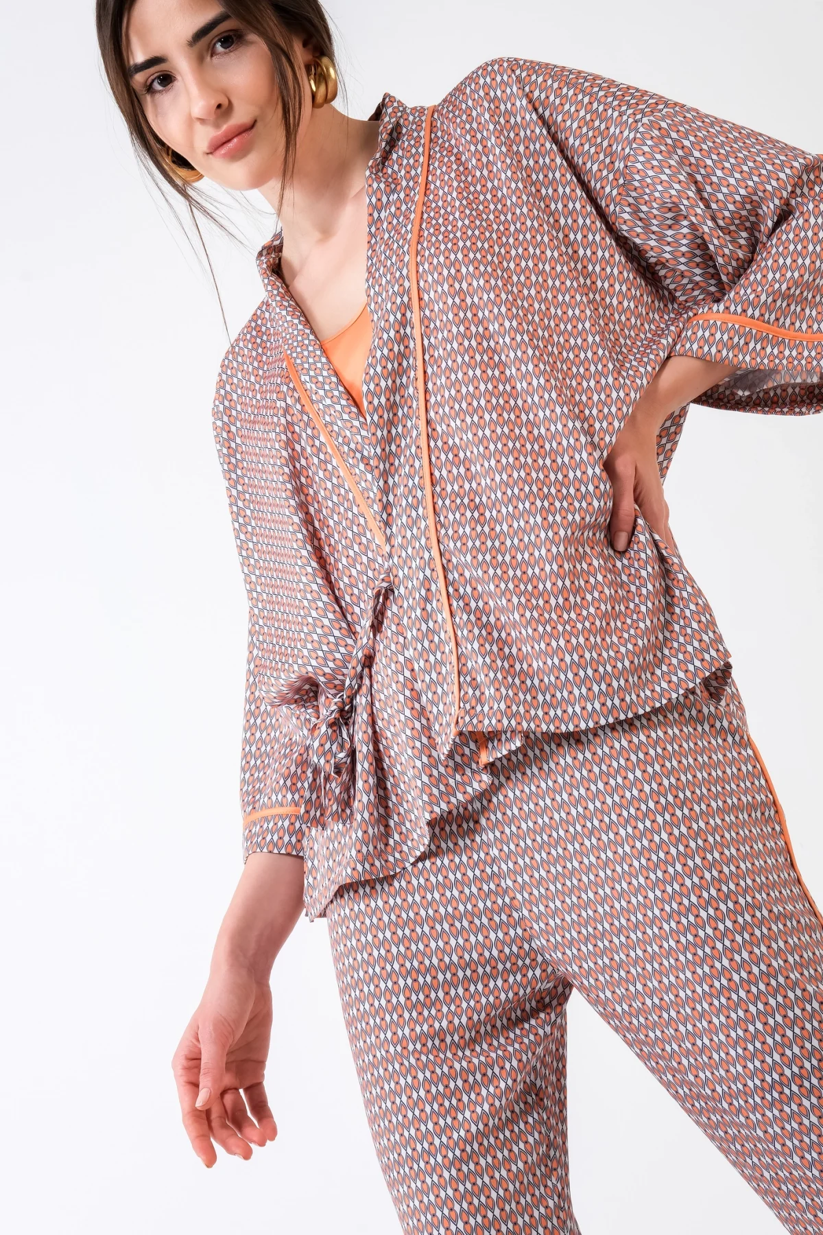 Cleo Turuncu Desen Kimono - BE OZ - Görsel 2