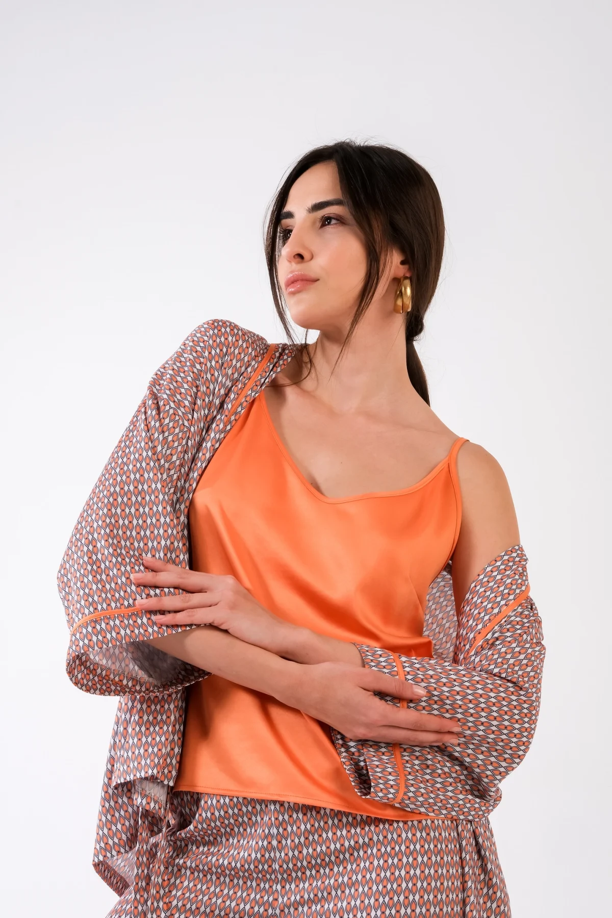 Cleo Turuncu Desen Kimono - BE OZ - Görsel 3