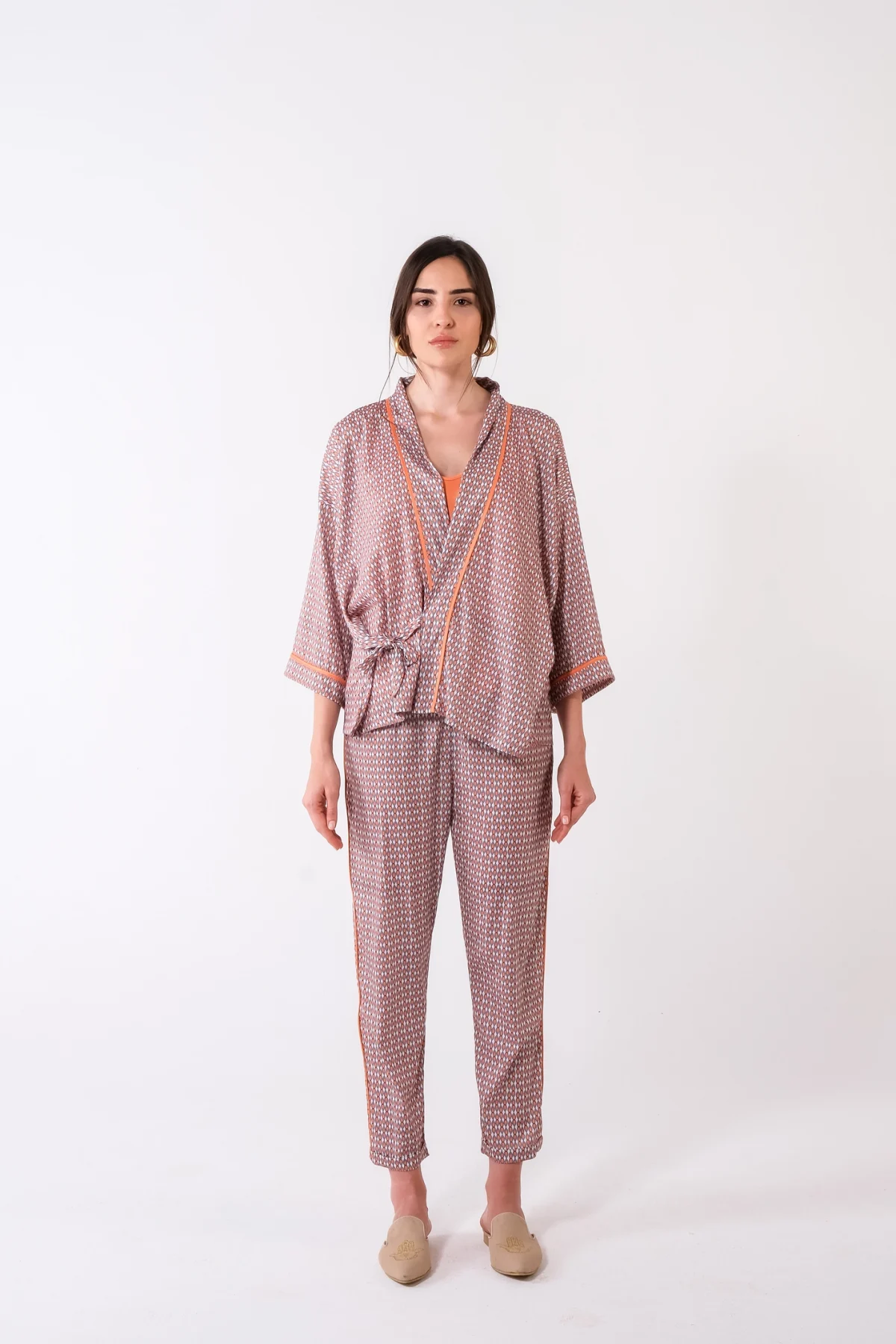 Cleo Turuncu Desen Kimono - BE OZ - Görsel 5