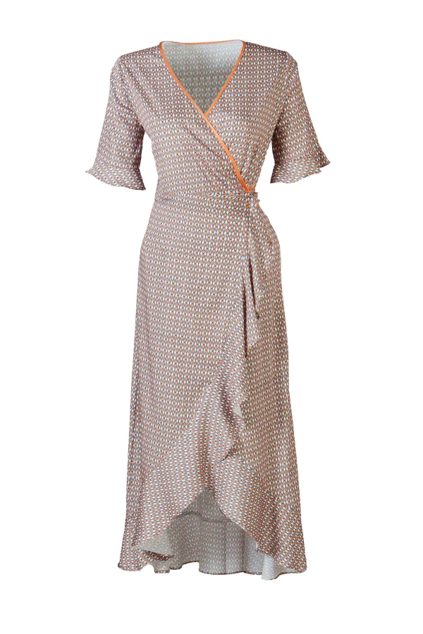 Yasmin Turuncu Desen Elbise - BE OZ