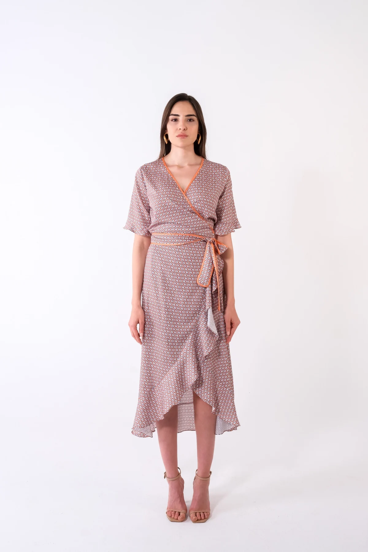 Yasmin Turuncu Desen Elbise - BE OZ - Görsel 2