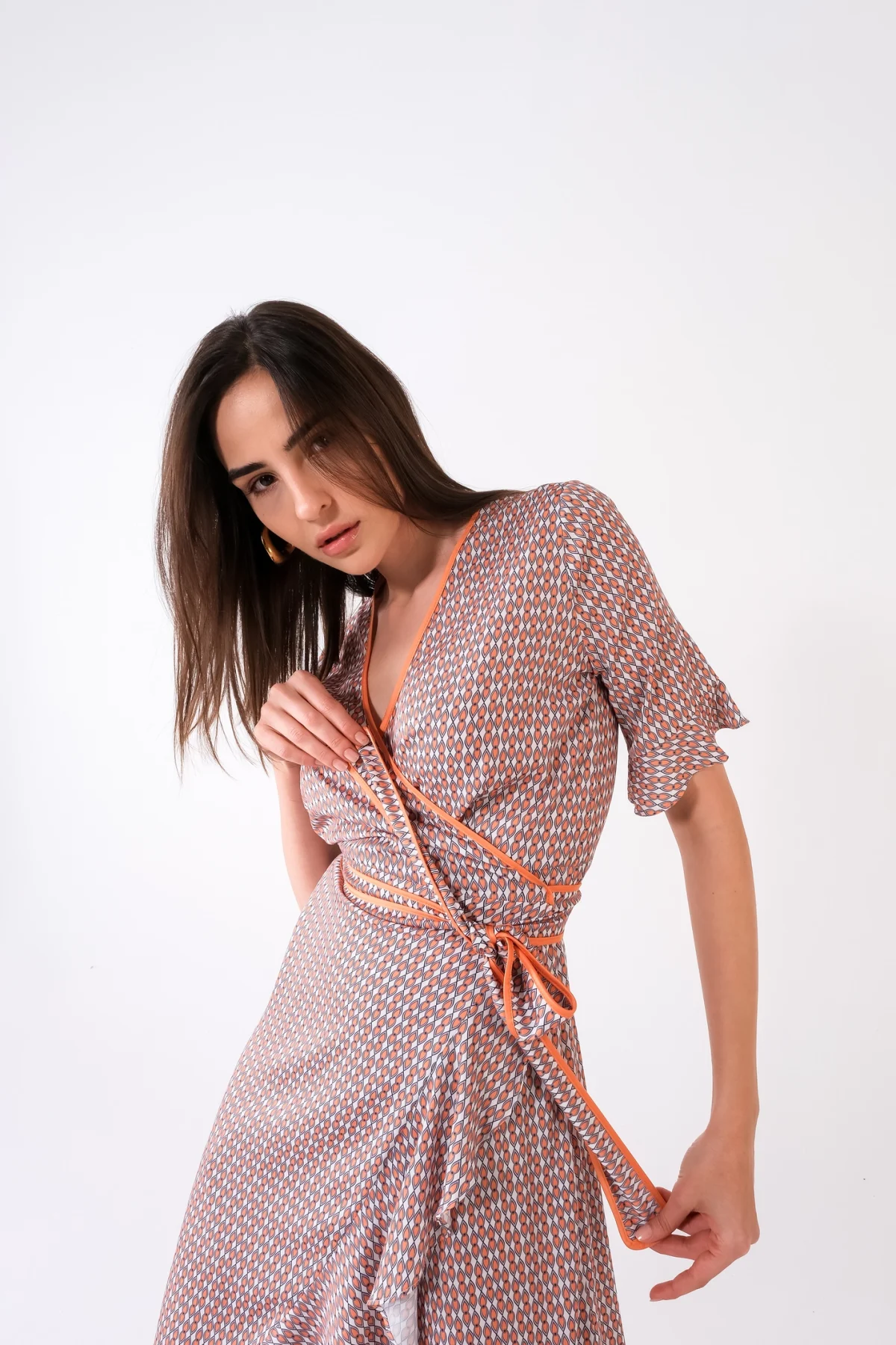 Yasmin Turuncu Desen Elbise - BE OZ - Görsel 4