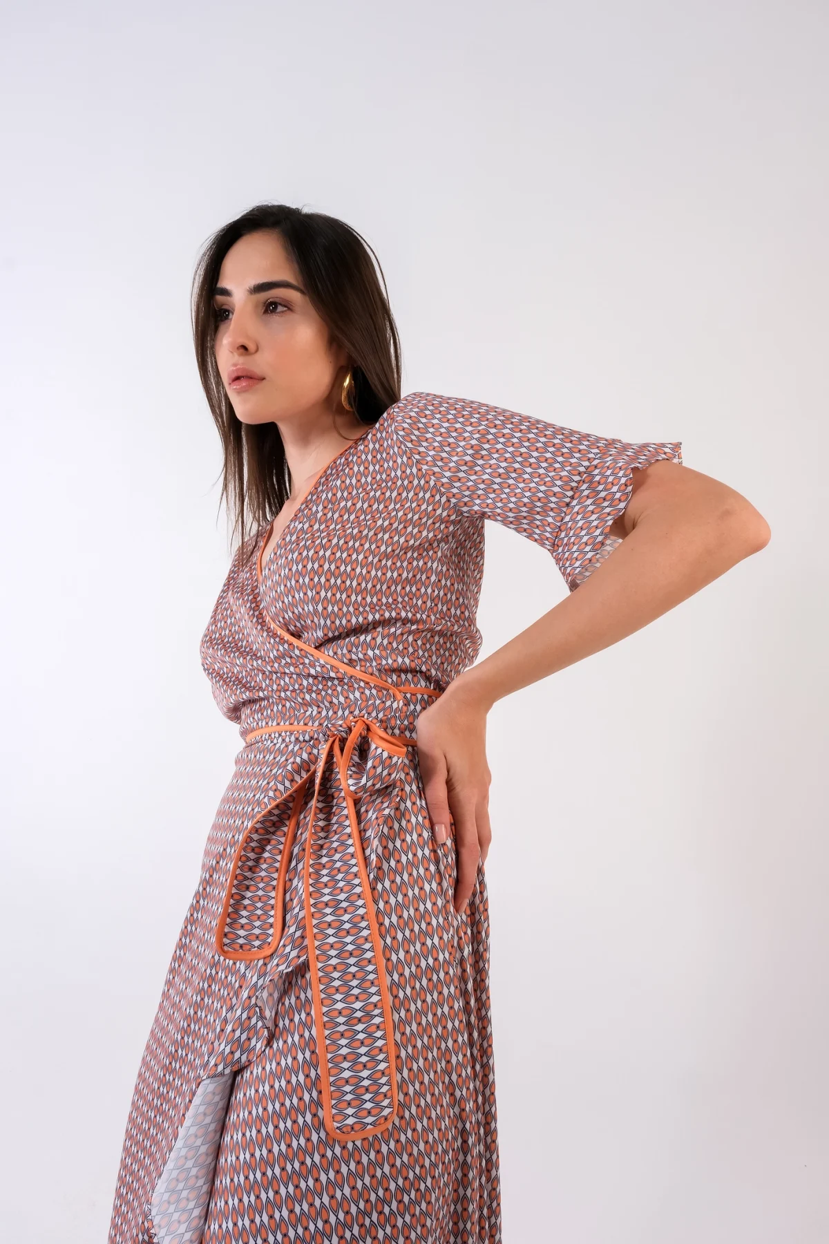 Yasmin Turuncu Desen Elbise - BE OZ - Görsel 5