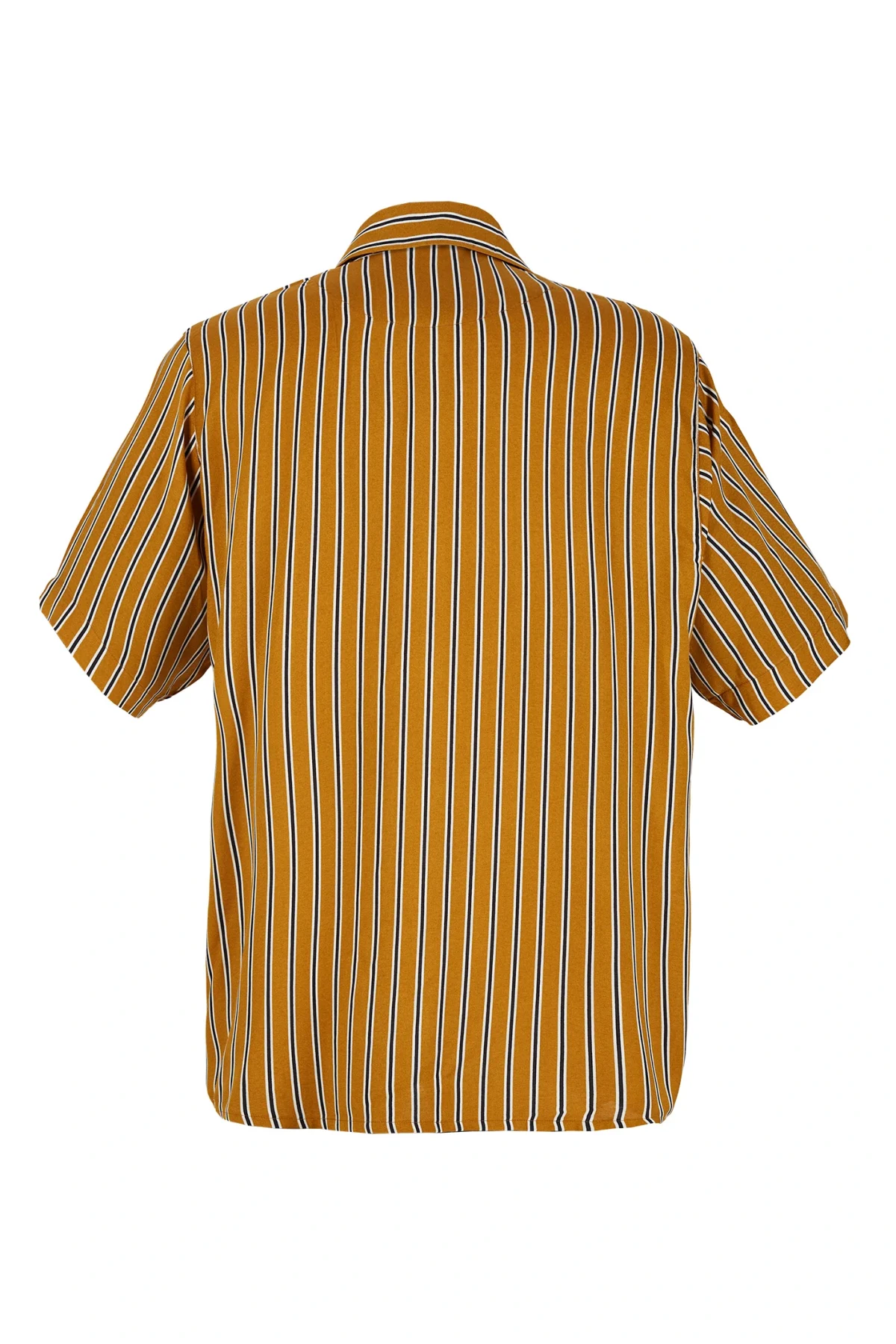 Kısa Kollu Salaş Hardal Çizgili Gömlek - BE OZ - Görsel 2
