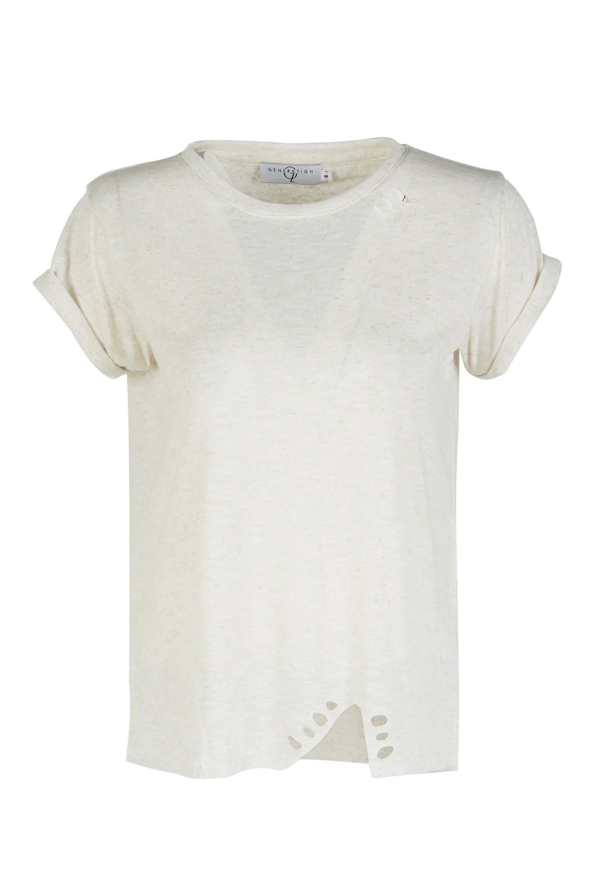 Kesikli Kısa Kol Haki Basic T-shirt - BE OZ - Görsel 5