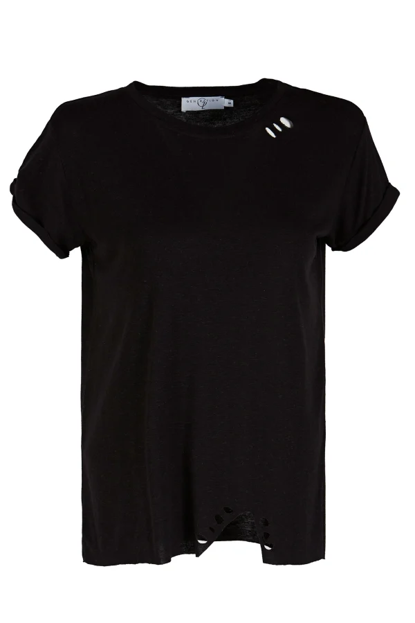 Kesikli Kısa Kol Siyah Basic T-shirt - BE OZ