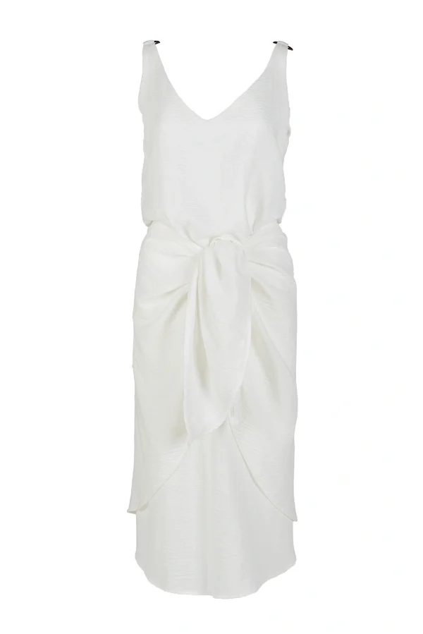 Önden Bağlamalı Beyaz Elbise - BE OZ