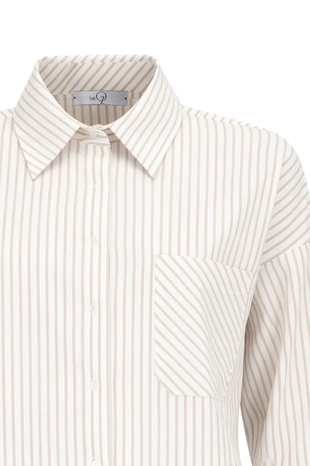 Boyfriend Camel Çizgili Gömlek - BE OZ - Görsel 3