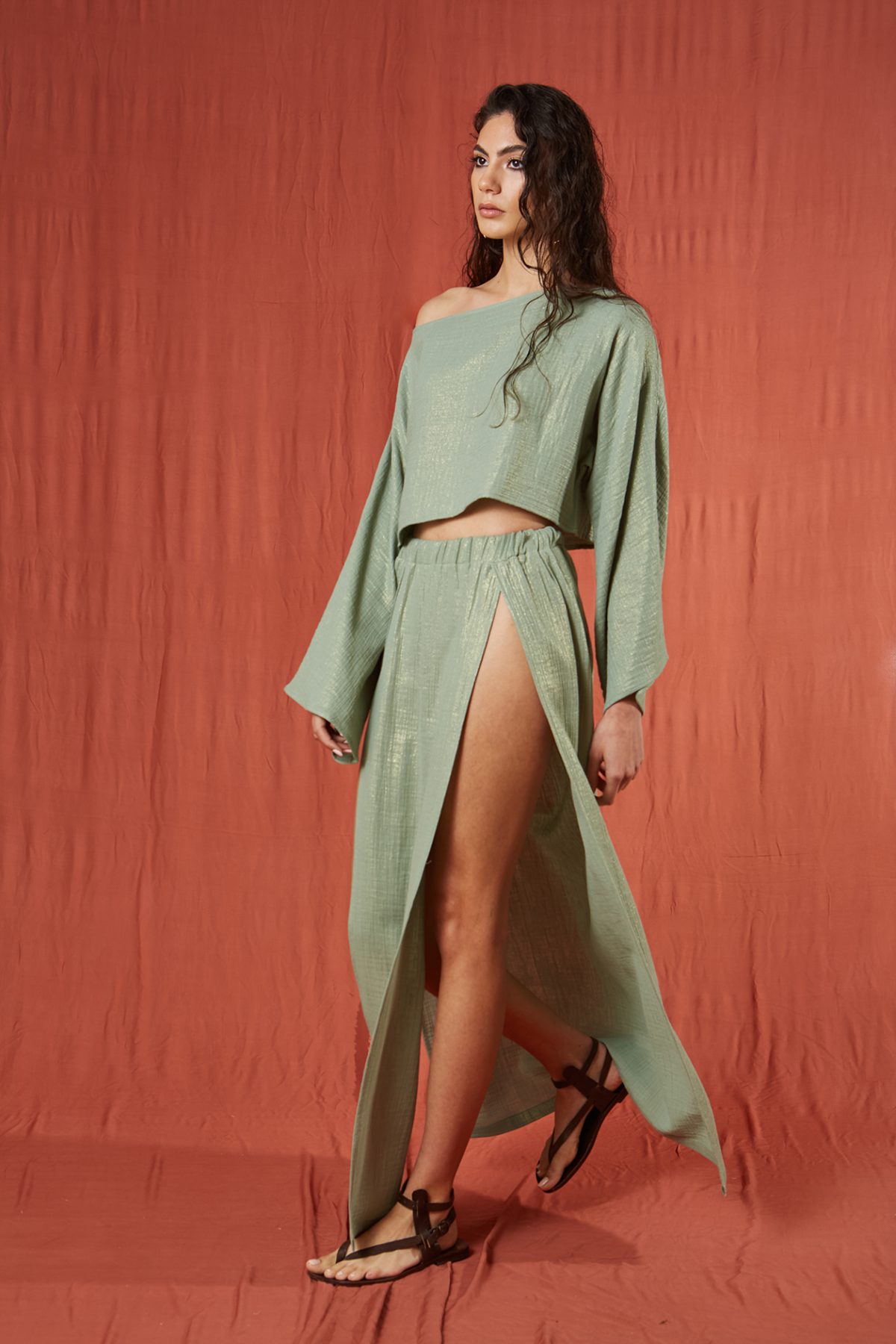 Bohem Müslin Yeşil Top & Etek Takım - BE OZ - Görsel 3