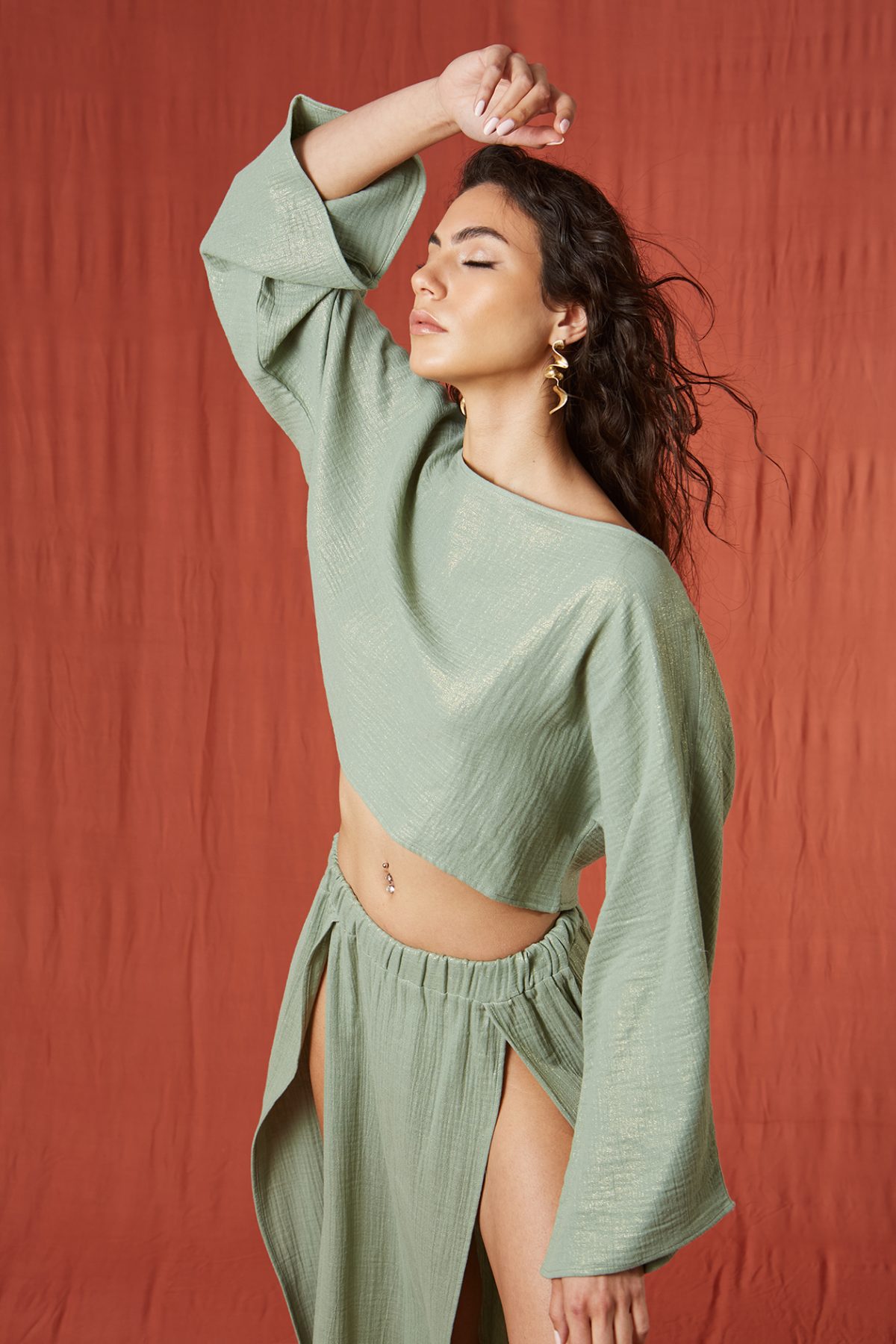Bohem Müslin Yeşil Top & Etek Takım - BE OZ - Görsel 7