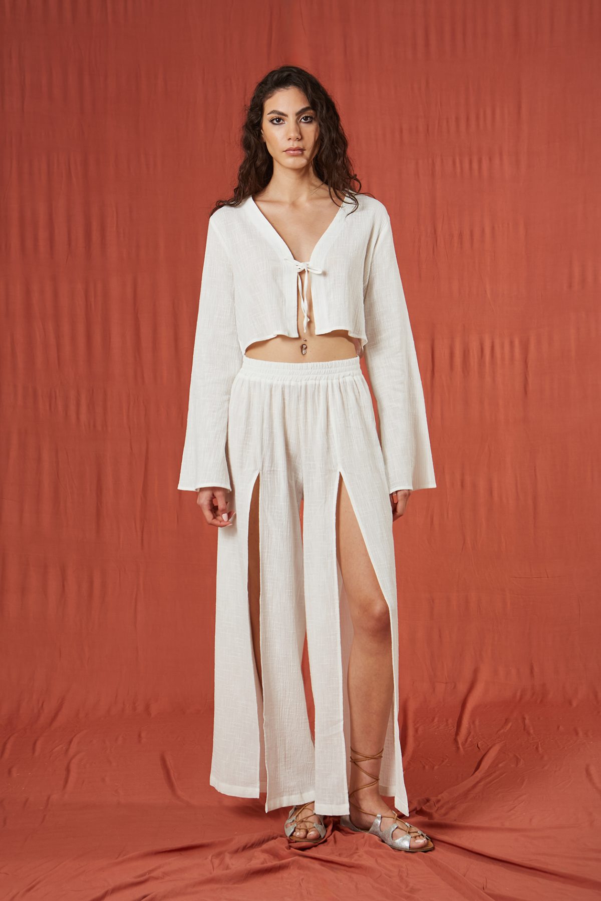 Bali Flanel Beyaz Bluz Pantolon Takım - BE OZ - Görsel 2