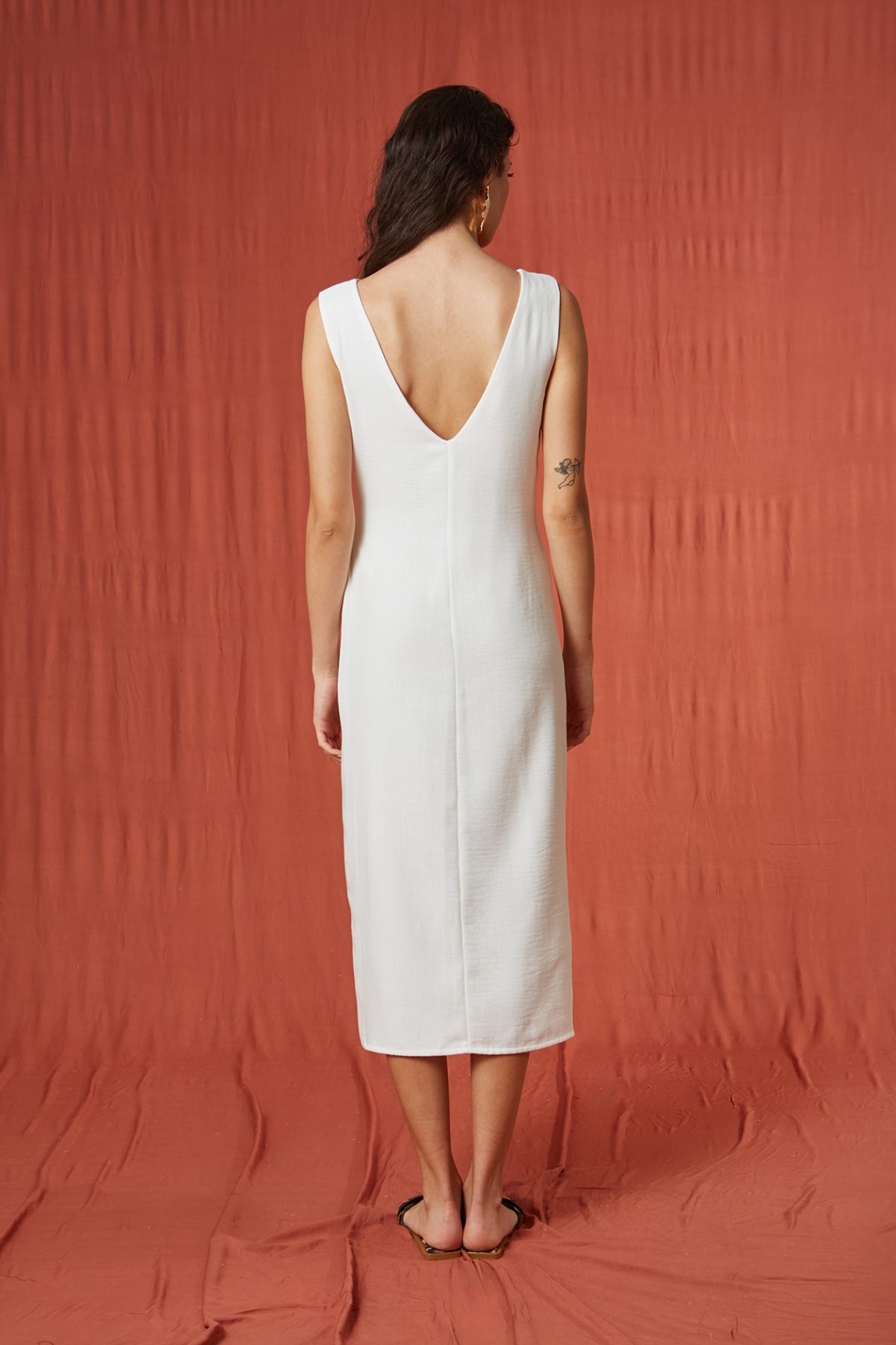 Vera Kruvaze Bağlamalı Midi Beyaz Elbise - BE OZ - Görsel 7