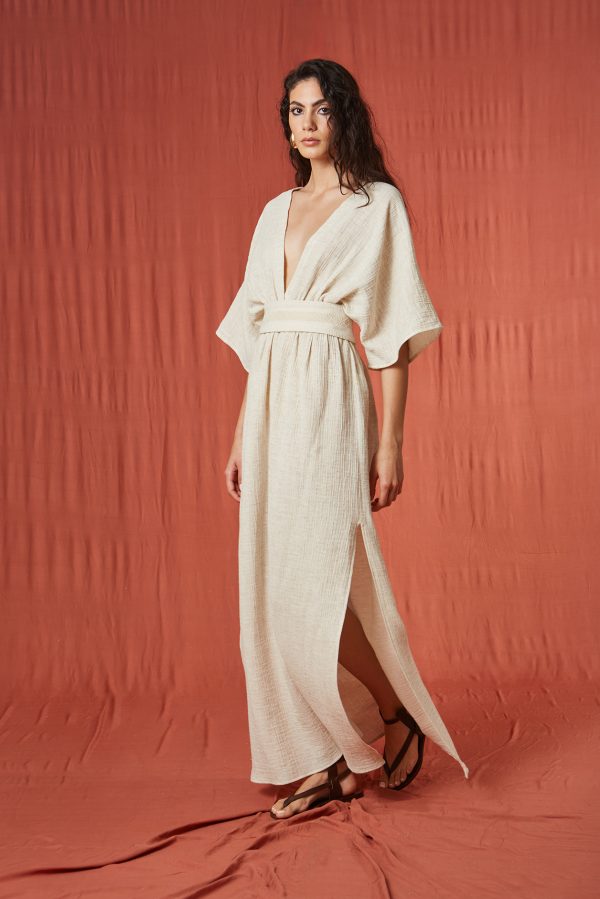 Yarasa Kol Müslin Bej Elbise - BE OZ