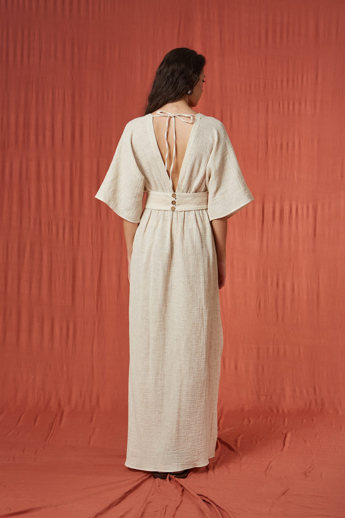 Yarasa Kol Müslin Bej Elbise - BE OZ - Görsel 2