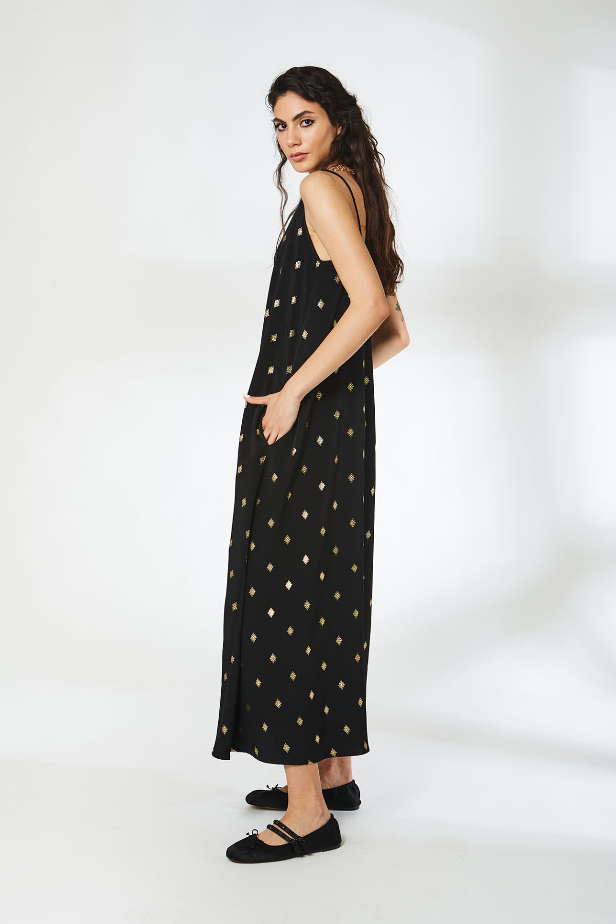 Marnie Gold Varak Maxi Siyah Elbise - BE OZ - Görsel 2