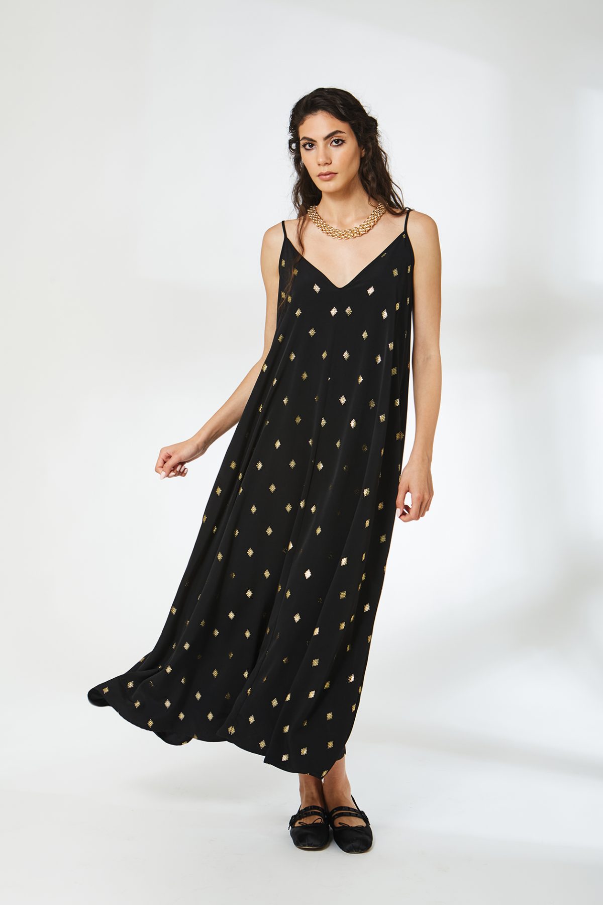 Marnie Gold Varak Maxi Siyah Elbise - BE OZ - Görsel 3