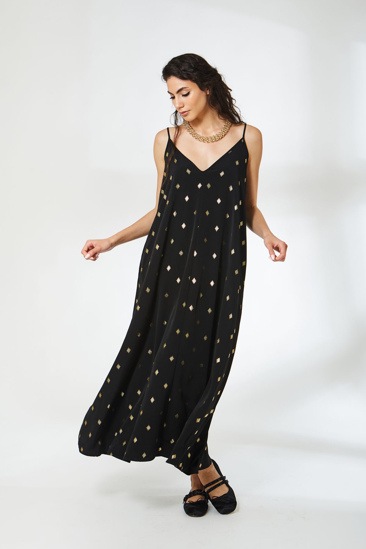 Marnie Gold Varak Maxi Siyah Elbise - BE OZ - Görsel 4