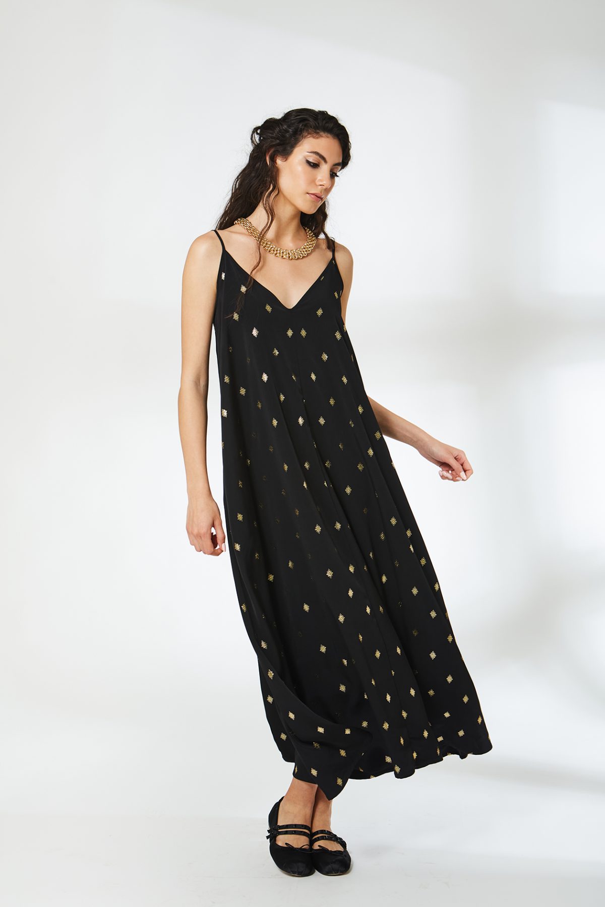 Marnie Gold Varak Maxi Siyah Elbise - BE OZ - Görsel 5