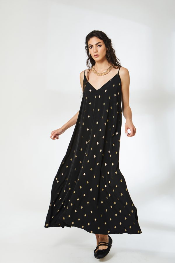 Marnie Gold Varak Maxi Siyah Elbise - BE OZ