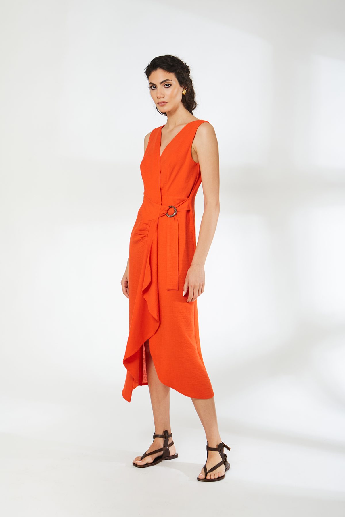 Vera Kruvaze Bağlamalı Turuncu Elbise - BE OZ - Görsel 2