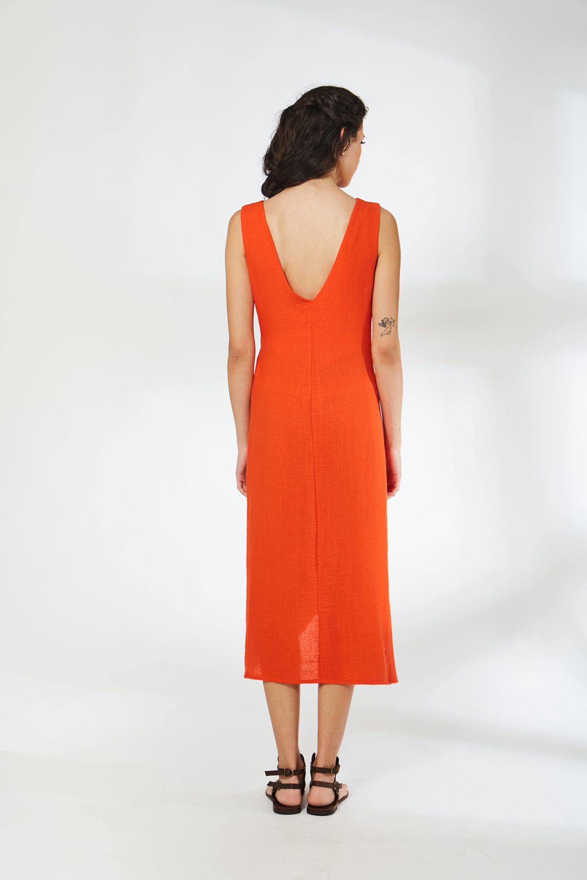 Vera Kruvaze Bağlamalı Turuncu Elbise - BE OZ - Görsel 6