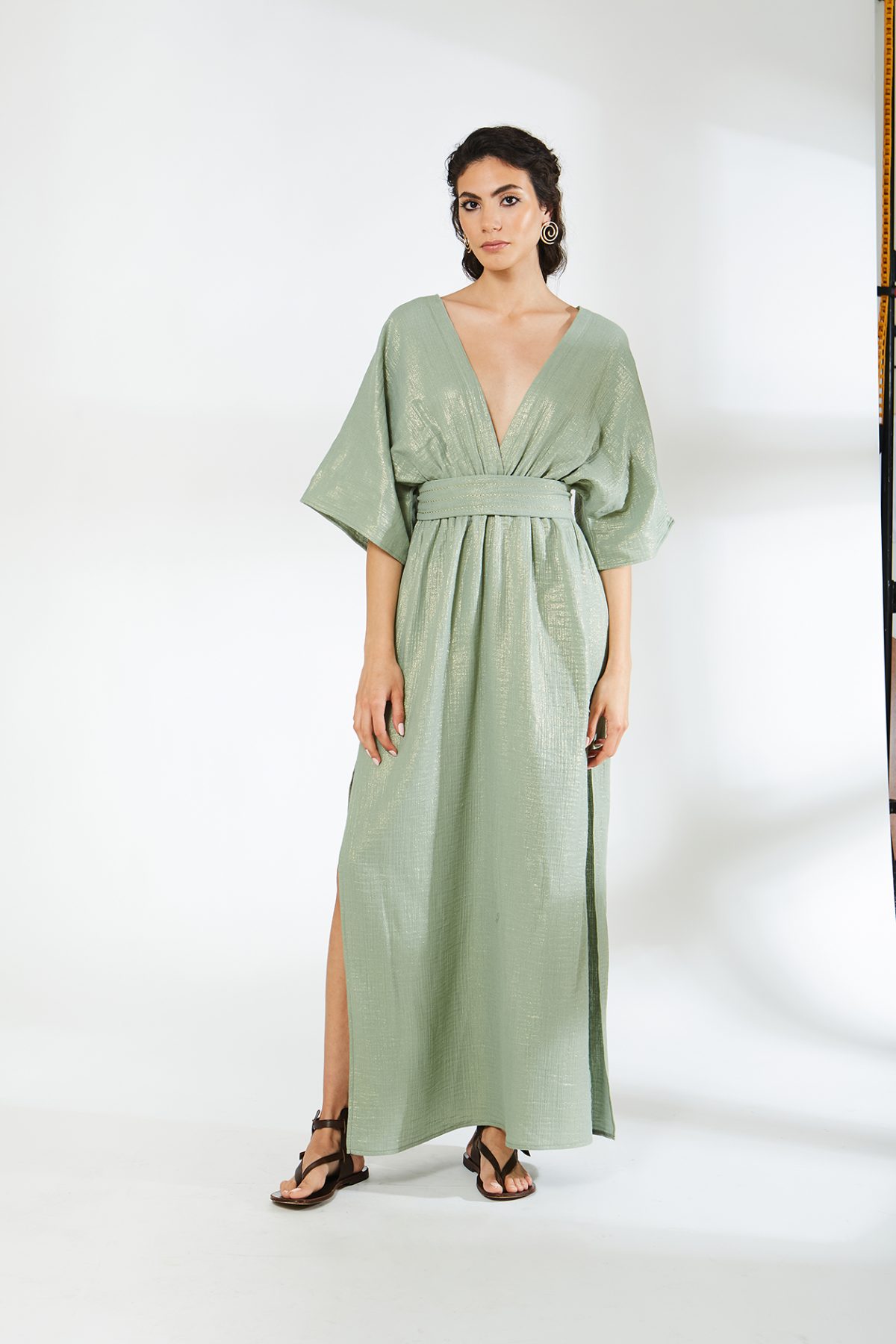 Yarasa Kol Müslin Yeşil Elbise - BE OZ - Görsel 4