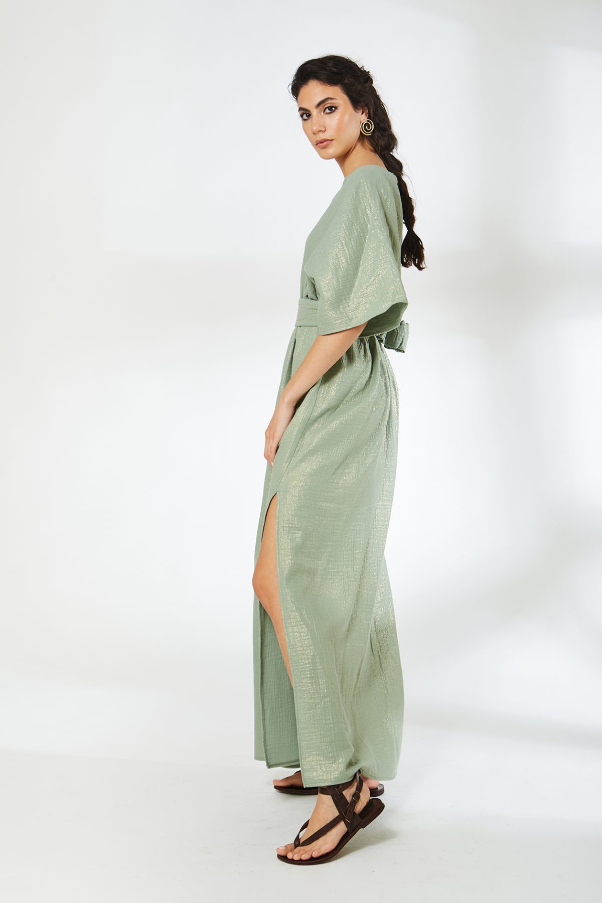 Yarasa Kol Müslin Yeşil Elbise - BE OZ - Görsel 3