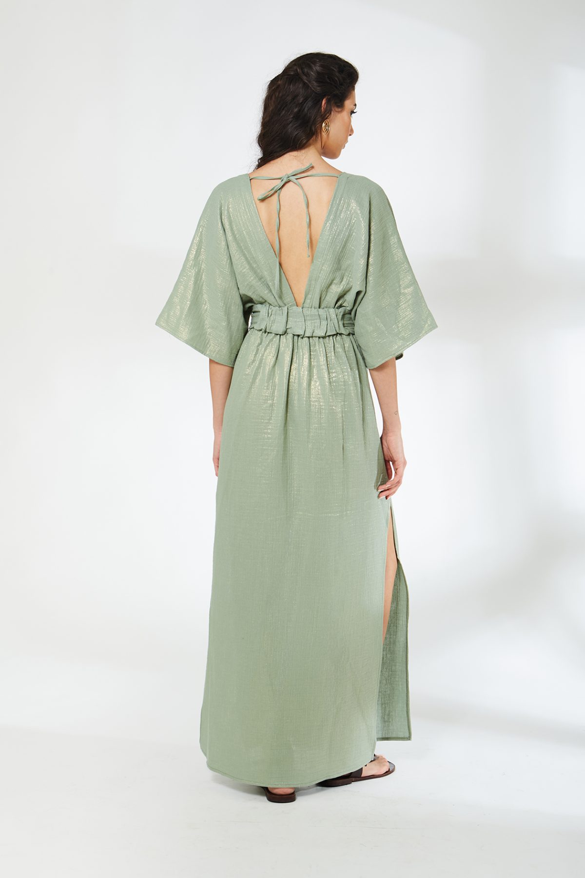 Yarasa Kol Müslin Yeşil Elbise - BE OZ - Görsel 2