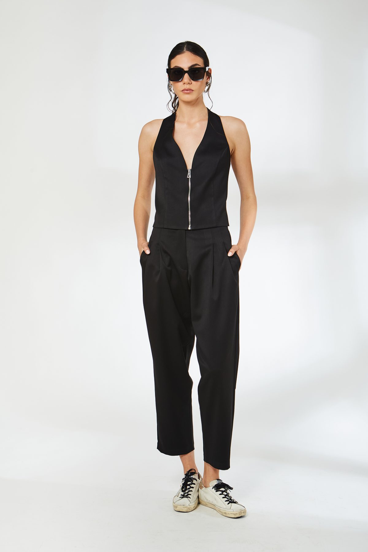 Fermuarlı Siyah Derili Yelek - BE OZ - Görsel 4