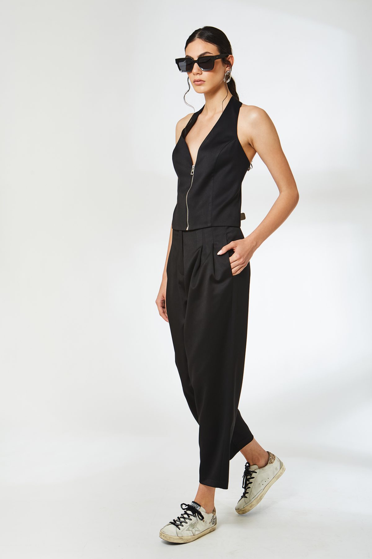 Fermuarlı Siyah Derili Yelek - BE OZ - Görsel 3