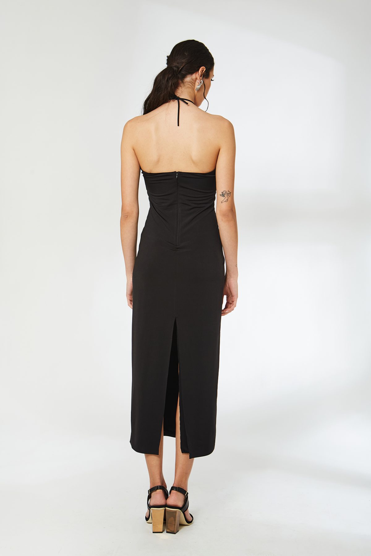 Önü Pencere Detaylı Siyah Midi Elbise - BE OZ - Görsel 2