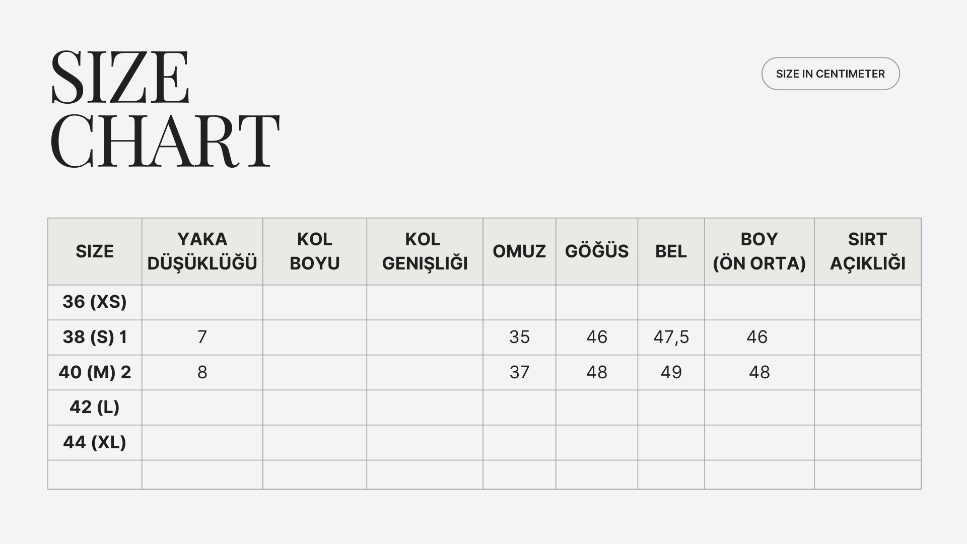 Grace Size Chart