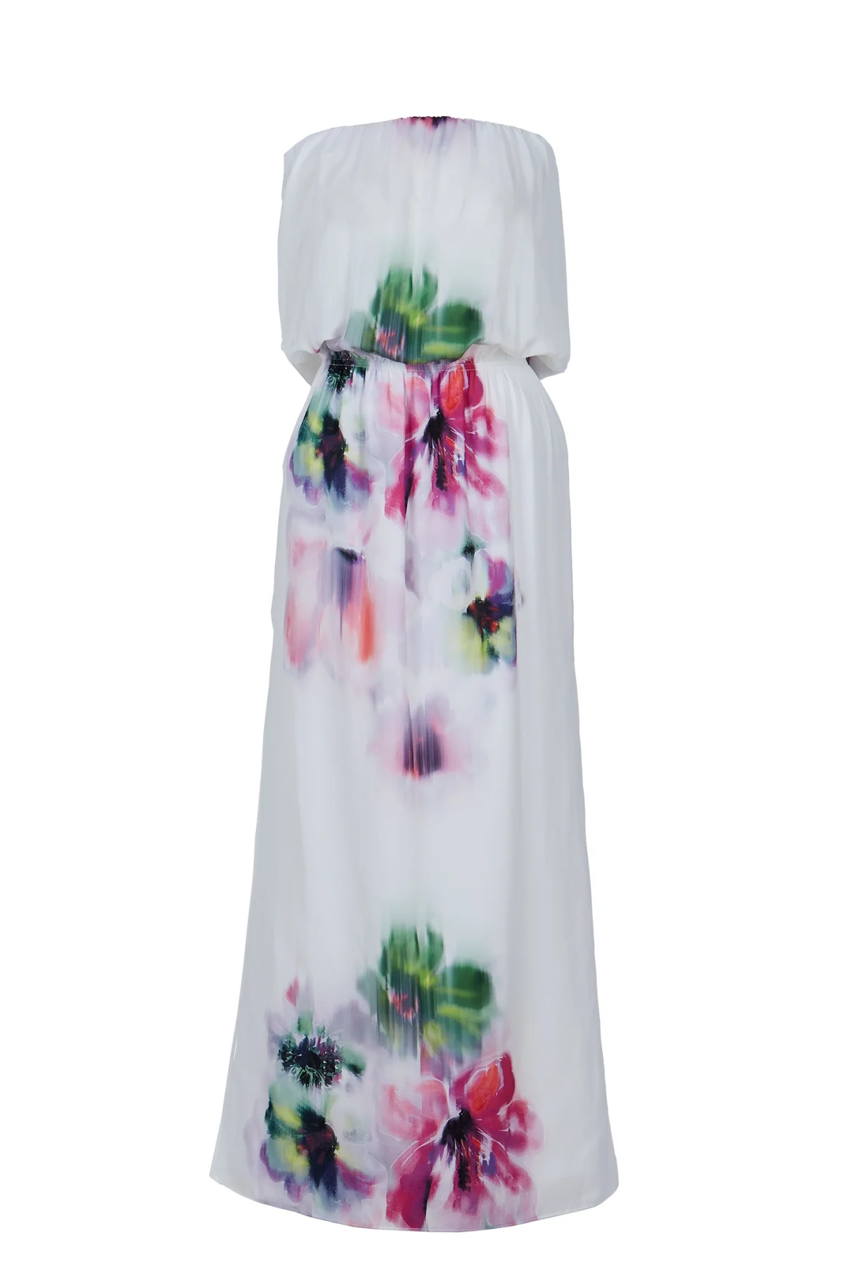 be-oz-cicek-desen-straplez-elbise-1 Straplez Çiçek Desenli Beyaz Elbise - BE OZ - Görsel 1