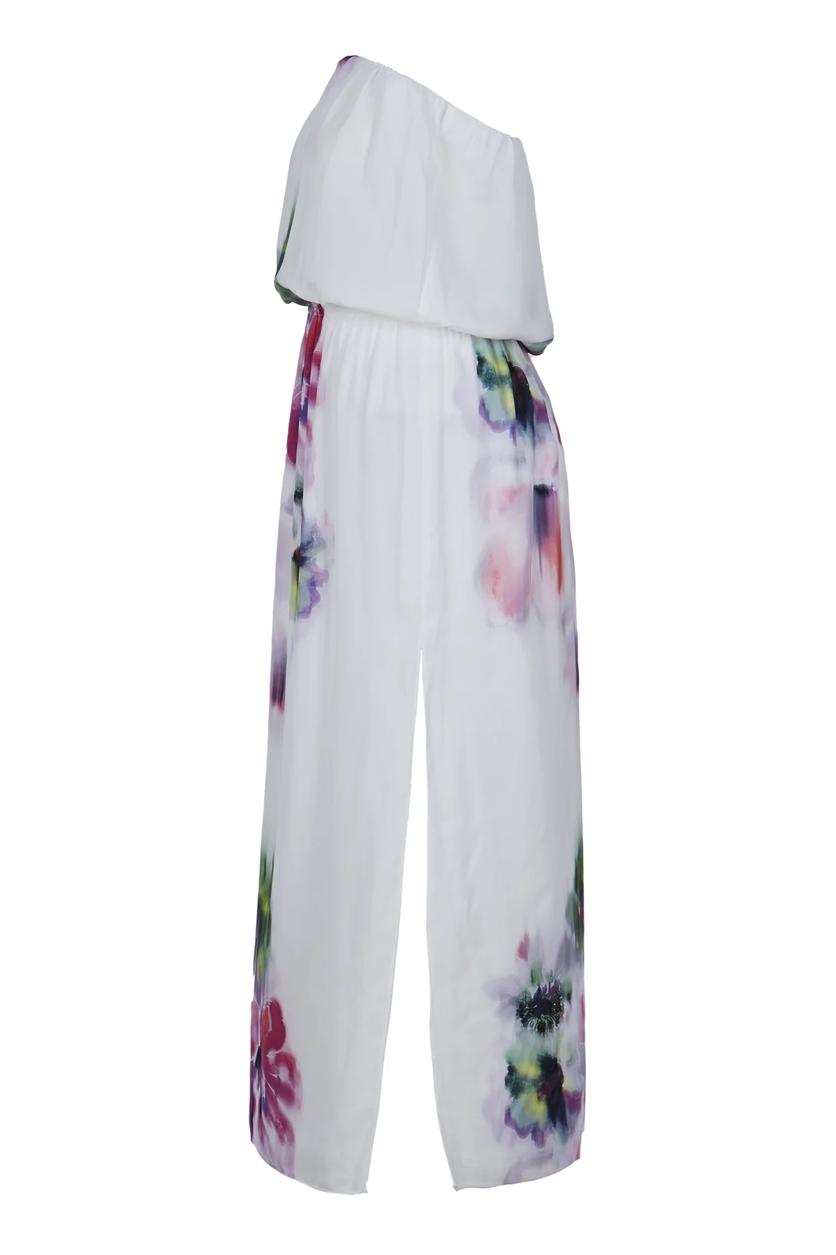 Straplez Çiçek Desenli Beyaz Elbise - BE OZ - Görsel 3