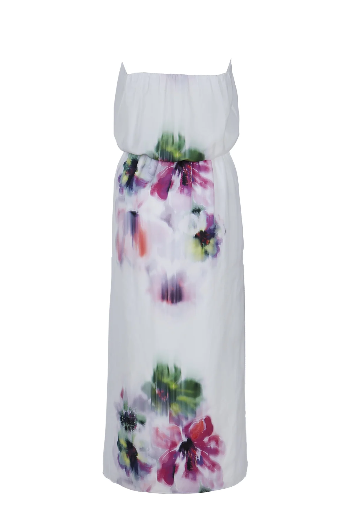 Straplez Çiçek Desenli Beyaz Elbise - BE OZ - Görsel 2