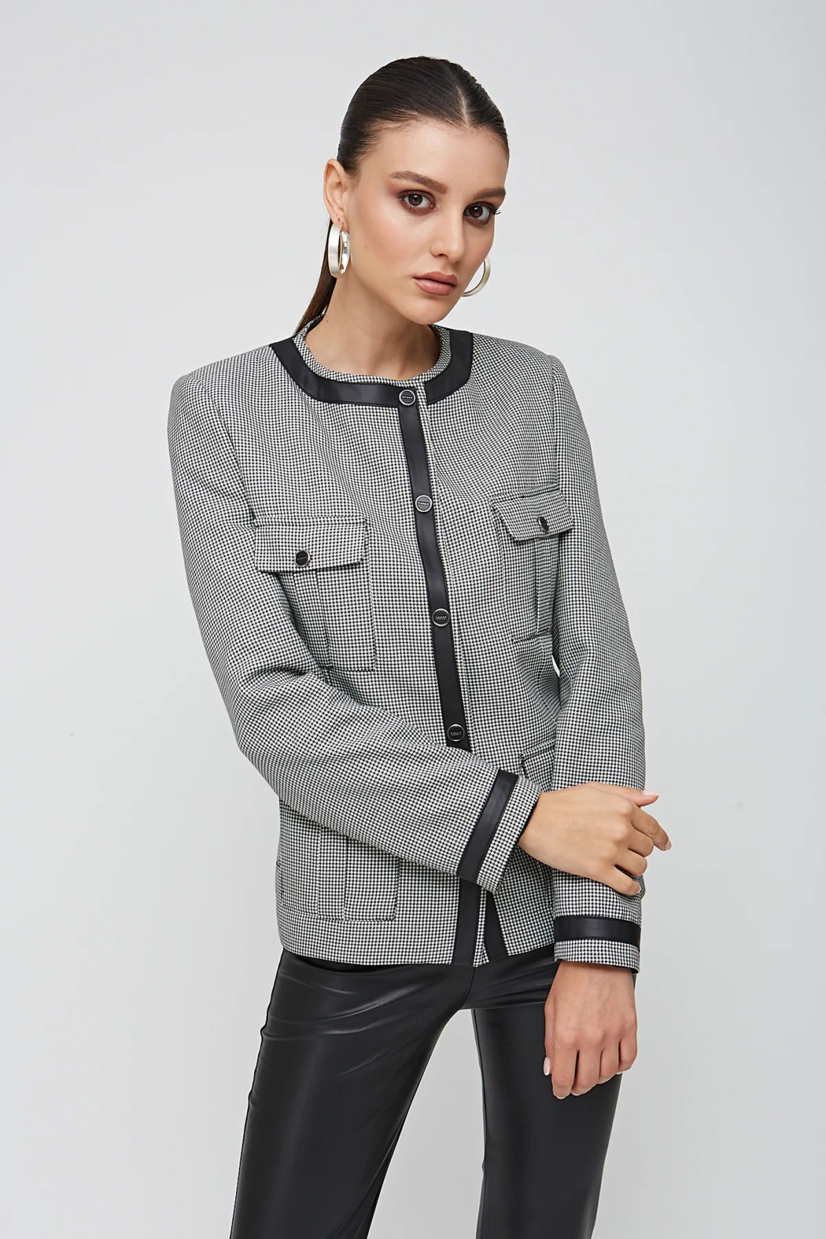 Bisiklet Yaka Derili Siyah/Beyaz Ceket - BE OZ - Görsel 5