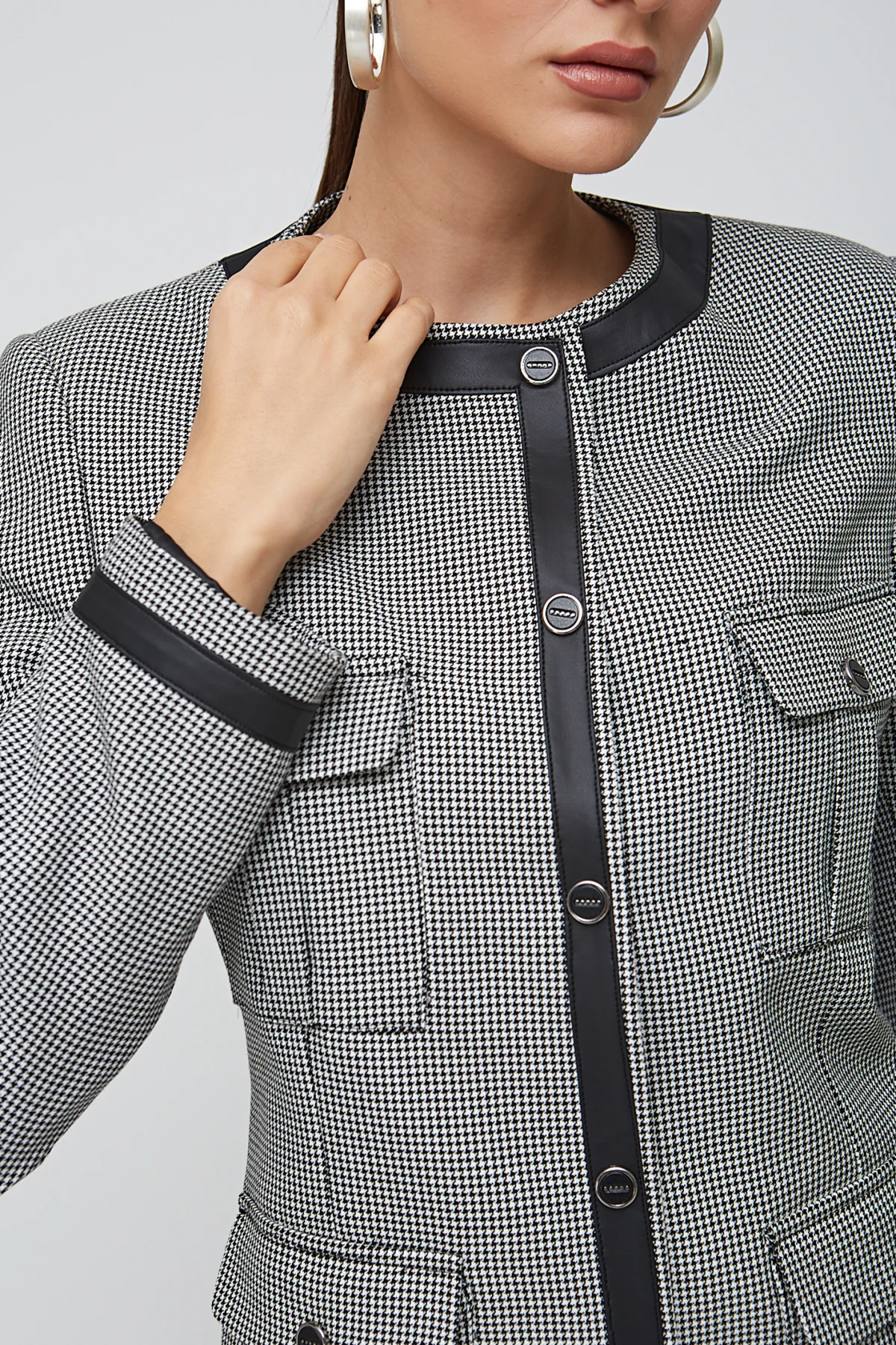 Bisiklet Yaka Derili Siyah/Beyaz Ceket - BE OZ - Görsel 6