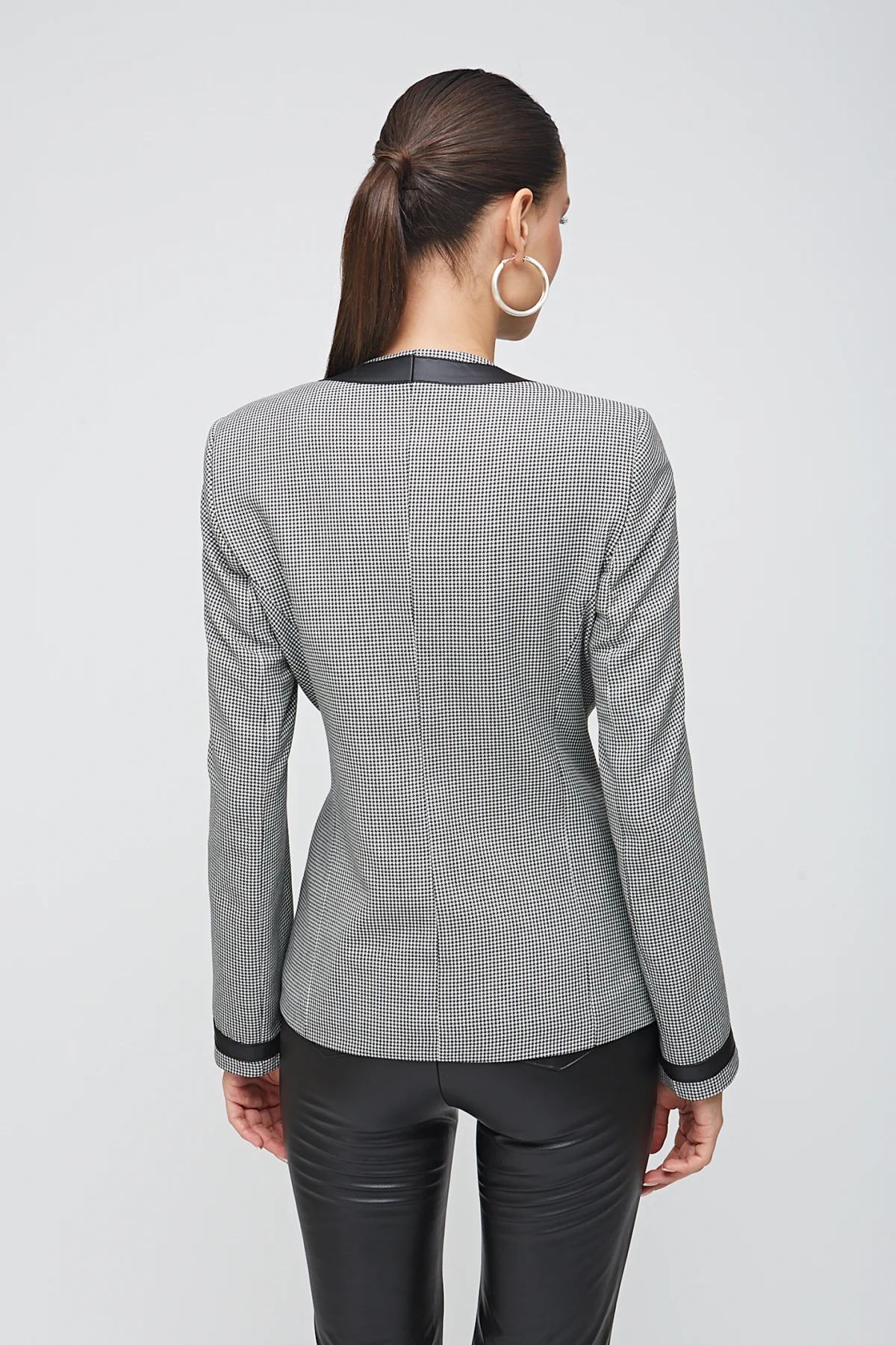 Bisiklet Yaka Derili Siyah/Beyaz Ceket - BE OZ - Görsel 2